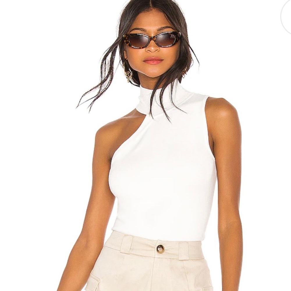 REVOLVE Superdown Lux knit top white rib mock